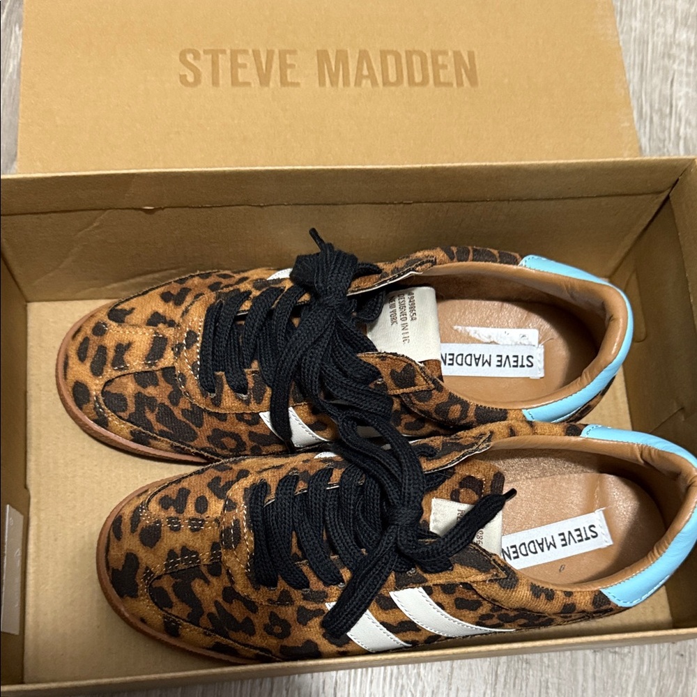 Steve Madden Kids Sneakers with Leopard and Blue Accents
